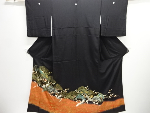 JAPANESE KIMONO / TOMESODE / SILK / CRANES & PINE & UME